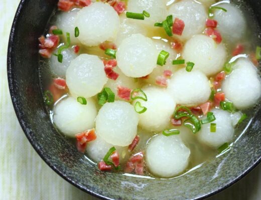 One of my favorite ways of cooking winter melon is to make a braise with ham. In this dish, I use a melon baller to create winter melon balls instead of cutting the melon into slices as traditionally done.