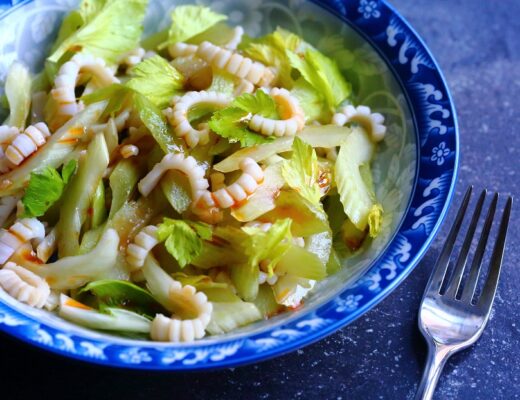 Blanched squid and raw celery create a light and refreshing salad.
