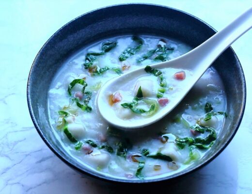 When simmered in stock until broken down, taro releases its starch to make the soup rich and creamy—very much like thick potato soups most people in the West are familiar with, but without the use of heavy cream, sour cream, milk, or cheese. The addition of bok choy and ham turns the soup into a one-dish meal.