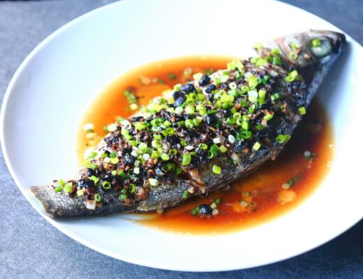 Steaming whole fish with fermented black beans (douchi 豆豉), an iconic Chinese ingredient with a distinctive aroma and rich umami taste, give the dish a complex flavor—and a attractive look too.