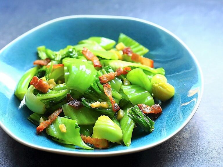 Stirfried Shuidong mustard with bacon and garlic Soy, Rice, Fire