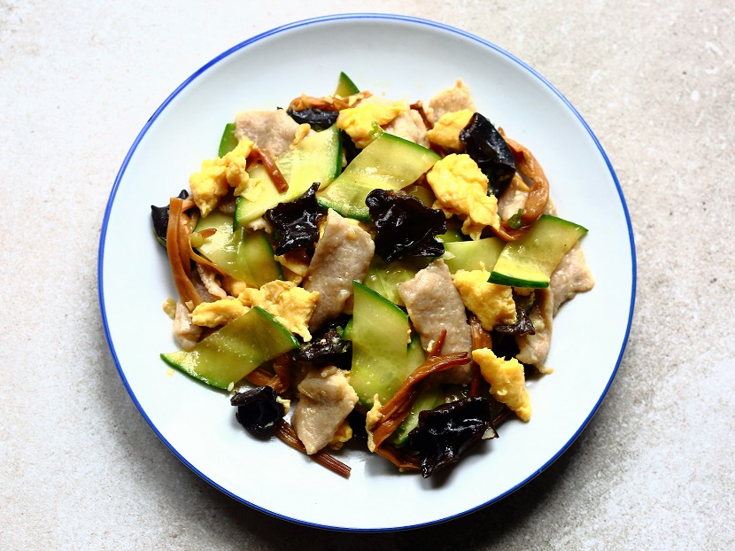 Originated in Shandong province, one of the top culinary centers in China, moo shu pork is called muxi rou (木樨肉) in Mandarin, so named because the scrambled eggs in the dish resemble muxi (木樨)—osmanthus flowers.