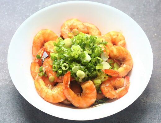 Seared shrimp and fragrant scallion oil create a tasty dish with a vibrant flavor and color—simple elegance, in just a few minutes.
