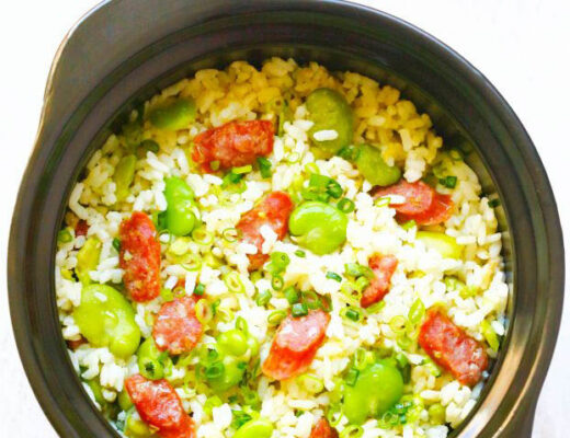 In China, steamed rice with fava beans (can dou men fan 蚕豆焖饭) is beloved in many regions。