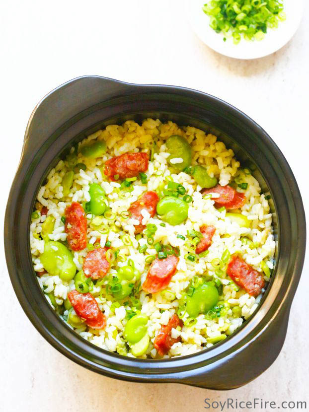 In China, steamed rice with fava beans (can dou men fan 蚕豆焖饭) is beloved in many regions。