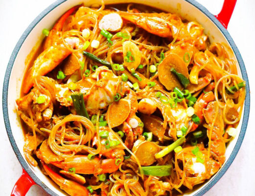 Inspired by Chaoshan-style shacha crab, my version includes cellophane noodles, which eagerly absorb the rich, savory sauce.