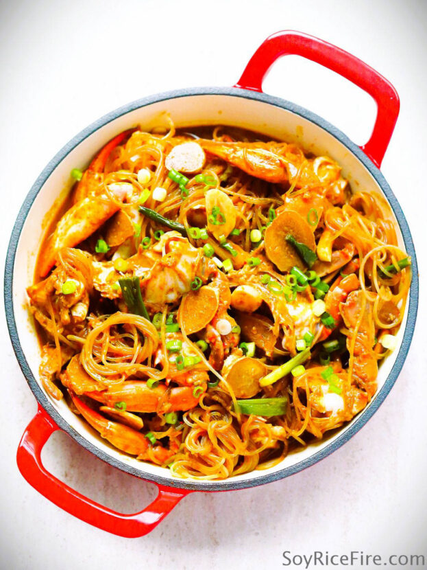 Inspired by Chaoshan-style shacha crab, my version includes cellophane noodles, which eagerly absorb the rich, savory sauce.